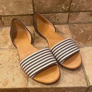 J.Crew Navy/Cream Stripe Peep Toe Flats
